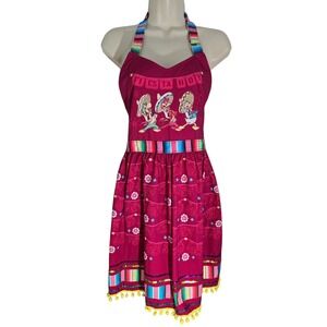Disney Parks Three Caballeros Fiesta Hoy Apron Donald Duck Jose Panchito Pink OS